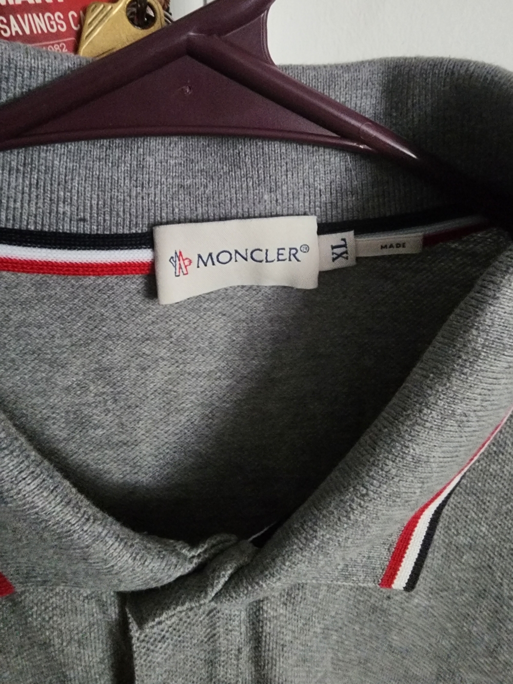 Moncler Grey Polo with Red White and Black Trim